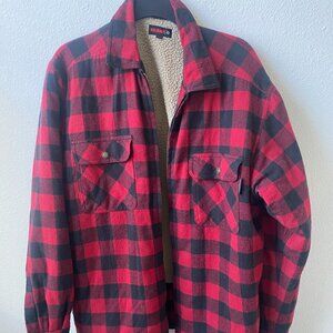 Wolverine Jacket Mens XL Red Black Plaid Sherpa Lined Flannel Shirt Zip Workwear